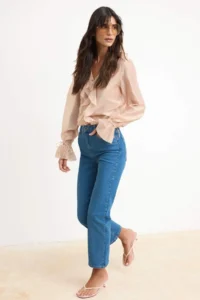 TRENDYOLMİLLA Mavi High Waist Middle Flexible Straight Plain Kesim jeans - Image 2