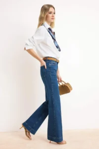 TRENDYOLMİLLA Dark Blue High Waist Iron Trace Less Flexible Wide Leg jeans - Image 2