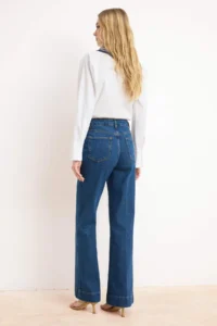 TRENDYOLMİLLA Dark Blue High Waist Iron Trace Less Flexible Wide Leg jeans - Image 4
