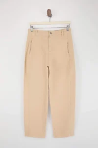 TRENDYOLMİLLA Beige Stitching Detailed High Waist 100% Cotton barrel jeans