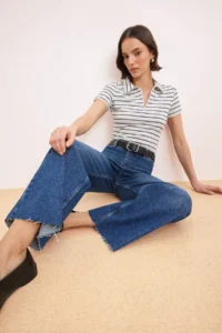 TRENDYOLMİLLA Dark Blue High Waist Less Flexible culotte Ankle Size jeans - Image 2