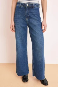 TRENDYOLMİLLA Dark Blue High Waist Less Flexible culotte Ankle Size jeans - Image 3