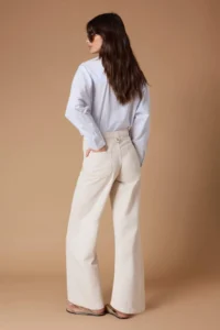 TRENDYOLMİLLA Ecru Draped Belt Detailed 100% Cotton High Waist Wide Leg jeans - Image 5