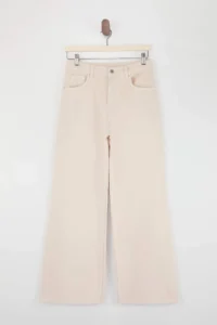 TRENDYOLMİLLA Beige Draped High Waist 100% Cotton Wide Leg jeans