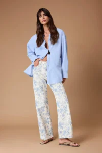 TRENDYOLMİLLA Multicolored Flowy Floral Printed 100% Cotton High Waist Wide Leg jeans