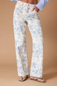 TRENDYOLMİLLA Multicolored Flowy Floral Printed 100% Cotton High Waist Wide Leg jeans - Image 3