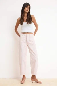 TRENDYOLMİLLA Multicolored Draped Striped Printed 100% Cotton High Waist barrel jeans