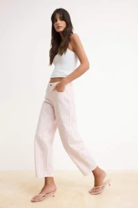 TRENDYOLMİLLA Multicolored Draped Striped Printed 100% Cotton High Waist barrel jeans - Image 2