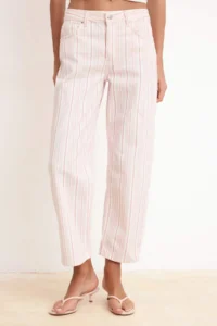 TRENDYOLMİLLA Multicolored Draped Striped Printed 100% Cotton High Waist barrel jeans - Image 3