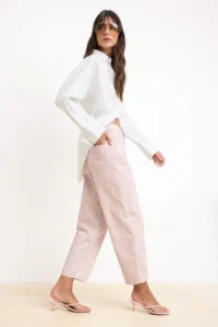 TRENDYOLMİLLA Pink Flowy Floral Printed 100% Cotton High Waist barrel jeans - Image 2