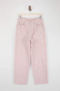 TRENDYOLMİLLA Pink Flowy Floral Printed 100% Cotton High Waist barrel jeans - Image 5