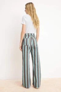 TRENDYOLMİLLA Multicolored Draped Striped Printed 100% Cotton High Waist Wide Leg jeans - Image 4