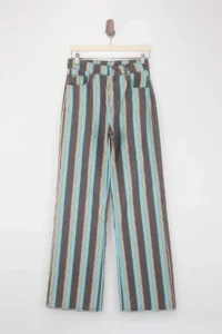 TRENDYOLMİLLA Multicolored Draped Striped Printed 100% Cotton High Waist Wide Leg jeans - Image 5