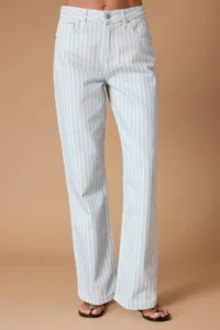 TRENDYOLMİLLA Multicolored Draped Striped High Waist Straight Plain Cut jeans - Image 3