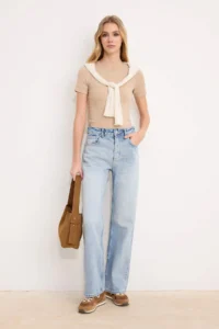 TRENDYOLMİLLA Mavi High Waist 100% Cotton Wide Leg Wide Leg jeans