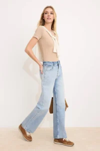 TRENDYOLMİLLA Mavi High Waist 100% Cotton Wide Leg Wide Leg jeans - Image 2