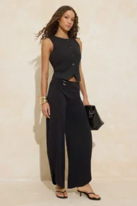 TRENDYOLMİLLA Black barrel Seasonal Elastic Accessory Detailed Regular Waist Flexible Knitting Pants - Image 2