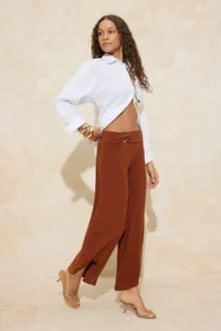 TRENDYOLMİLLA Brick Rejection barrel Seasonal Elastic Accessory Detailed Regular Waist Flexible Knitting Pants - Image 2