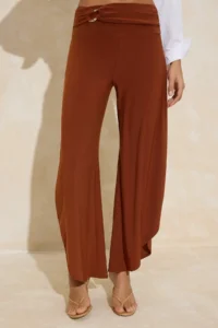 TRENDYOLMİLLA Brick Rejection barrel Seasonal Elastic Accessory Detailed Regular Waist Flexible Knitting Pants - Image 3