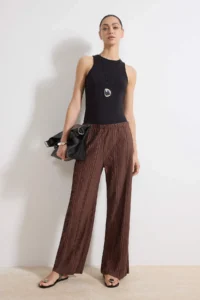 TRENDYOLMİLLA Brown Regular Waist Pipe Both textured Knitting Pants