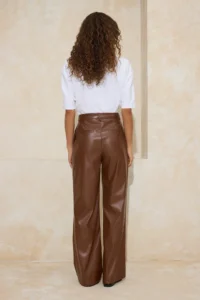 TRENDYOLMİLLA Dark Brown Wide Leg Weaving Faux Leather Pants - Image 4