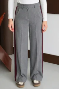 TRENDYOLMİLLA Anthracite Burgundy Striped Thick Touched/Winter Weaving Pants - Image 3