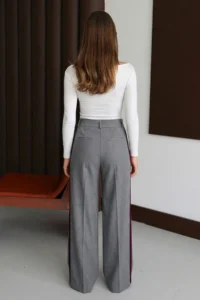 TRENDYOLMİLLA Anthracite Burgundy Striped Thick Touched/Winter Weaving Pants - Image 4