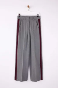 TRENDYOLMİLLA Anthracite Burgundy Striped Thick Touched/Winter Weaving Pants - Image 5
