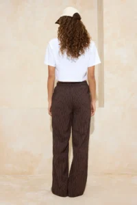 TRENDYOLMİLLA Brown Stoperli Striped Straight/Plain Kesim Elastic Waist Pants - Image 3