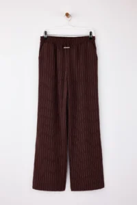 TRENDYOLMİLLA Brown Stoperli Striped Straight/Plain Kesim Elastic Waist Pants - Image 5