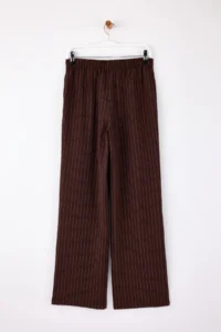 TRENDYOLMİLLA Brown Stoperli Striped Straight/Plain Kesim Elastic Waist Pants - Image 6
