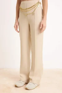 TRENDYOLMİLLA Beige Stone Belt Detailed Wide Leg/Wide Leg Pants - Image 3