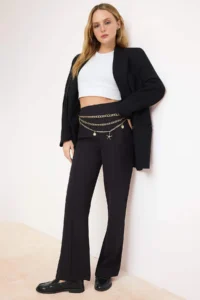 TRENDYOLMİLLA Black Stone Belt Detailed Wide Leg/Wide Leg Pants - Image 2