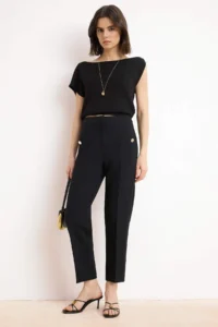 TRENDYOLMİLLA Black Premium Back Elastic Waist Carrot Button Detailed Dress Pants