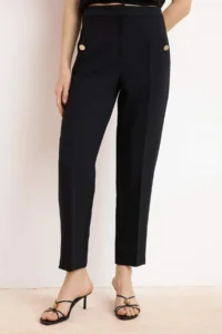 TRENDYOLMİLLA Black Premium Back Elastic Waist Carrot Button Detailed Dress Pants - Image 3