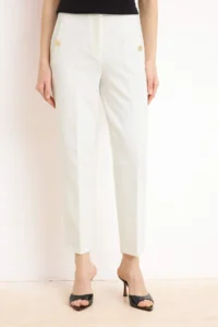 TRENDYOLMİLLA White Premium Back Elastic Waist Carrot Button Detailed Dress Pants - Image 3
