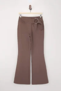 TRENDYOLMİLLA Brown Flare Belt Detailed Bodysuit hugging Low Waist Pants