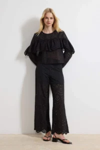 TRENDYOLMİLLA Black embroidery Lined Straight/Plain Kesim Pants