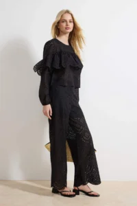TRENDYOLMİLLA Black embroidery Lined Straight/Plain Kesim Pants - Image 2