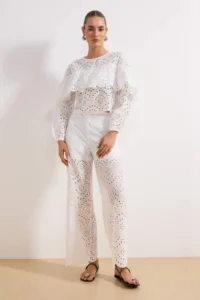 TRENDYOLMİLLA White embroidery Lined Straight/Plain Kesim Pants