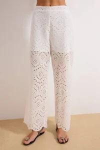 TRENDYOLMİLLA White embroidery Lined Straight/Plain Kesim Pants - Image 3