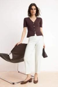 TRENDYOLMİLLA White Premium High Waist Cigarette Pattern Pensli Bilek Size Dress Pants - Image 2