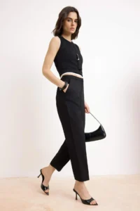 TRENDYOLMİLLA Black Premium Satin Surface Cigarette Dress Pants - Image 2