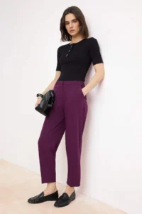 TRENDYOLMİLLA Plum Premium Satin Surface Cigarette Dress Pants - Image 2