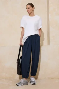 TRENDYOLMİLLA Anthracite Carrot/Salwar Shirred Regular Waist Pique Knitting Pants