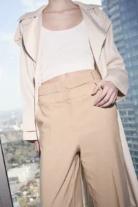 TRENDYOLMİLLA Limited Edition Beige Double Belt Detailed Wide Leg/Wide Leg Pants - Image 3