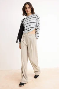 TRENDYOLMİLLA Beige Premium Draped Wide Leg/Wide Leg Dress Pants - Image 2