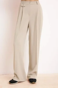TRENDYOLMİLLA Beige Premium Draped Wide Leg/Wide Leg Dress Pants - Image 3