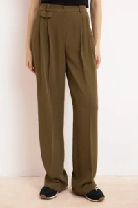 TRENDYOLMİLLA Khaki Premium Draped Wide Leg/Wide Leg Dress Pants - Image 3