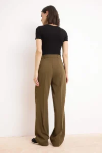 TRENDYOLMİLLA Khaki Premium Draped Wide Leg/Wide Leg Dress Pants - Image 4